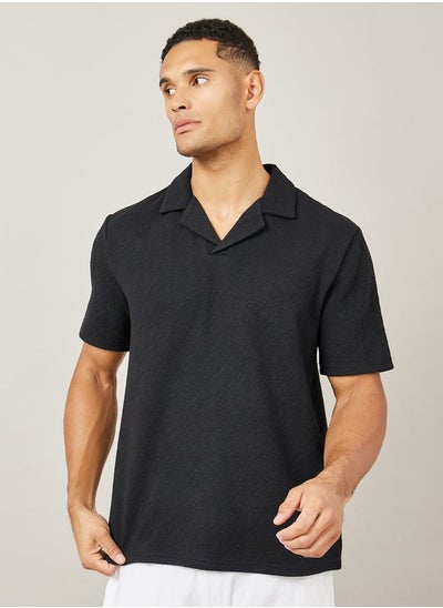 Buy Premium Chevron Textured Knit Revere Collar Relaxed Polo in Saudi Arabia