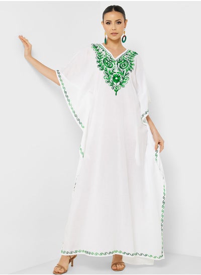 اشتري Embroidered V-Neck Kaftan في الامارات