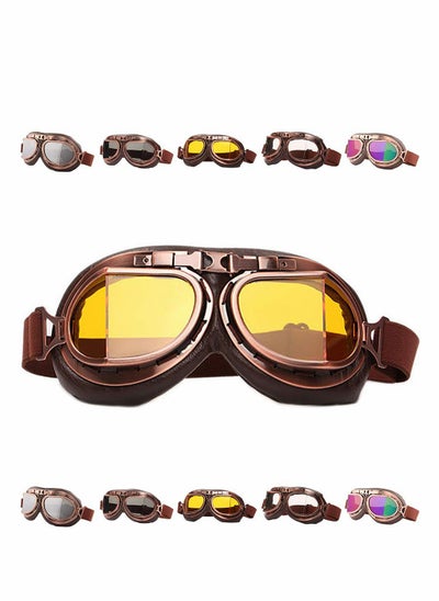 اشتري Motorcycle Goggles, Vintage Pilot Style Cruiser Scooter Goggle, Outdoor Sand Goggles, Bike Racer Touring Eyewear for Half Helmet Leather Riding Glasses Scooter ATV Off-Road Anti-Scratch في الامارات