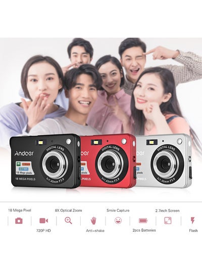 Buy 18M 720P HD Digital Camera Video Camcorder with 2pcs Rechargeable Batteries 8X Digital Zoom Anti-shake 2.7inch LCD Kids Christmas Gift in UAE