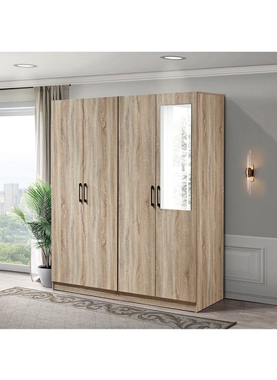 Buy Oasis Cambridge 4-Door Wardrobe with Mirror and Drawer with Lock 55 x 190 x 160 cm in Saudi Arabia