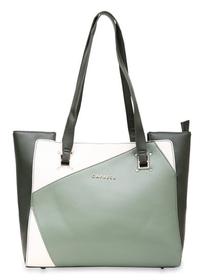 Buy Caprese Ruth Colorblock Green Faux Leather Large Tote Handbag in UAE