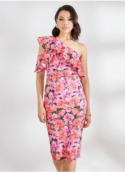 اشتري Ruffled One Shoulder Floral Bodycon Dress في السعودية