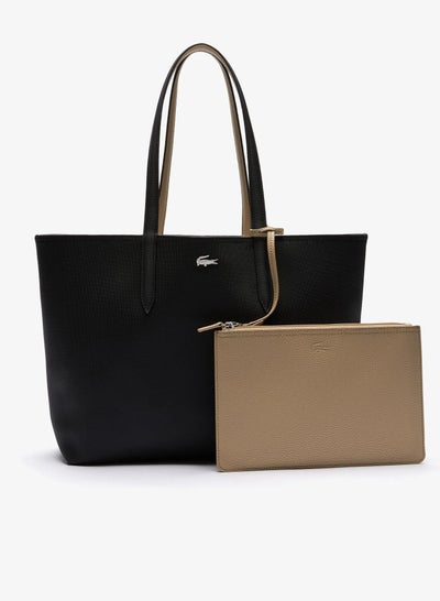 Buy LACOSTE Women's Anna Double sided Two tone Large Capacity Handbag, Fashionable and Versatile, Black/Khaki in UAE
