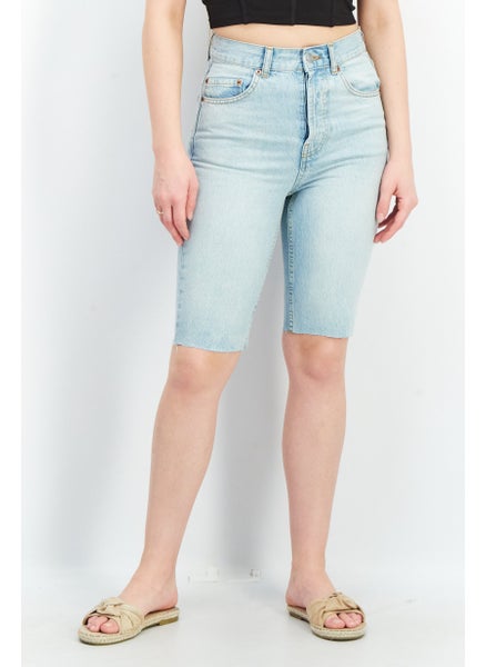 Buy Women Tall Fit Washed Denim Short, Light Blue in UAE