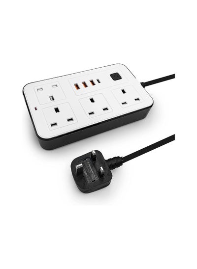 اشتري Cord with 3 Power Socket and 3 USB  4 Way Power Strip with USB Type C PD Charging Slot, Heavy Duty Extension Lead 2 Meter في السعودية