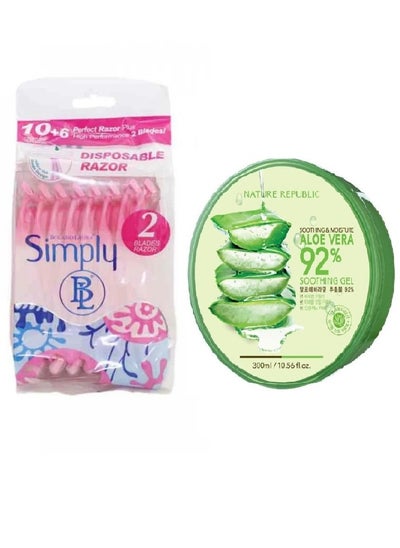 Buy 10+6 Perfect Razor Plus High Performance 2 Blades +Nature Republic Soothing Aloe Vera 92% Gel in Saudi Arabia