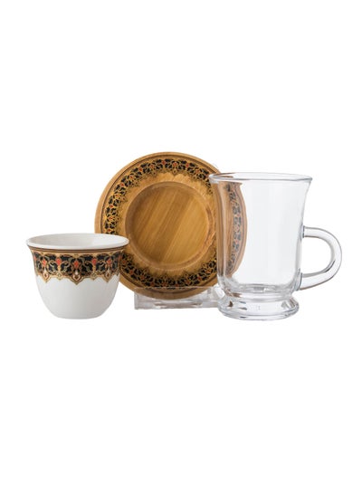 Buy A Set of 18-Piece Wooden Tea And Coffee Cups And Saucers in Saudi Arabia