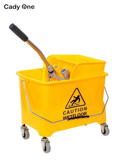 Buy Mop Bucket With Wheel And Wringer Yellow 20L in Saudi Arabia