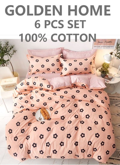 Buy 6-Piece Printed Combination King Size Duvet Cover Set  Includes 1xFitted Bedsheet 200x200+30cm, 1xDuvet Cover 220x240 cm, 2xPillowcase 55x80cm, 2xCushion Case 45x70cm Cotton in UAE