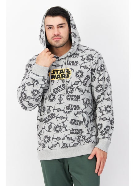 اشتري Men Allover Print Hooded Sweatshirt, Grey/Black في الامارات