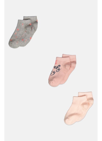 اشتري Toddlers Girl 3 Pairs Non Terry Ankle Socks, Pink/Grey Combo في الامارات