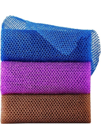 اشتري 3Pcs African Net Sponges, Long Net Bath Sponge Exfoliating Towels For Bath, Shower Body Scrubber Back Scrubber Skin Smoothers For Daily Use, 80Cm في الامارات