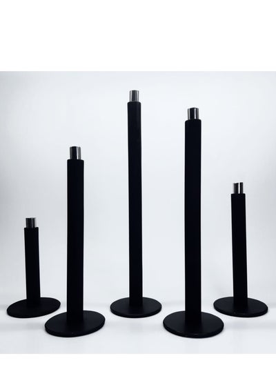 Buy Candlestick Set 5 Pieces Different Lengths Wood with Black Aluminum Base in Egypt