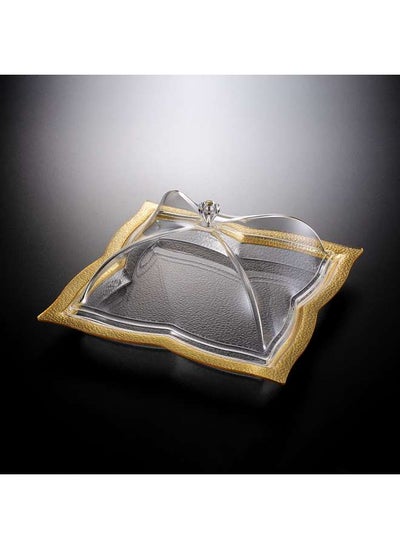 Buy Acrylic Square Dessert Serving Set Golden 40 cm in UAE