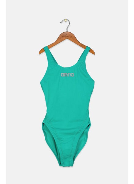 Buy Women Brand Logo One Piece Swimsuit, Green in Saudi Arabia