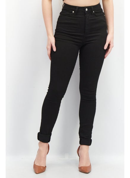 Buy Women Tall Fit High Waist Denim Jeans, Black in UAE