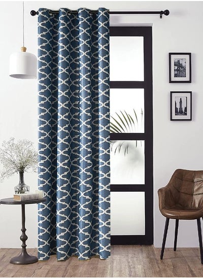 اشتري Door Curtain Thermal Insulated Printed Blackout Window Curtain for Bedroom Blue/White 100x250cm في الامارات