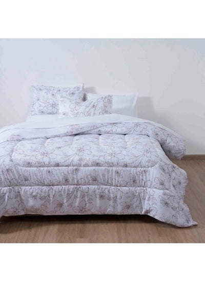 Buy Sketch Floral 3-piece Microfiber Comforter Set 160x220cm - White in UAE