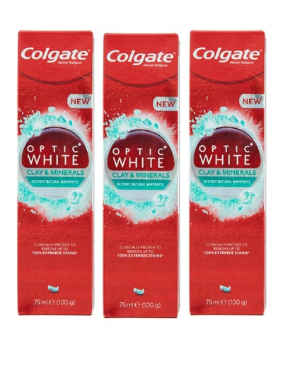 Buy 3 Piece Set Optic White Clay and Minerals Remove Stains and Restore Natural Whiteness Mint 3X75 ml in Saudi Arabia