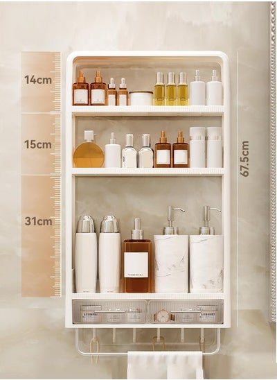 Buy 3 Layers With Drawers Shower Shelf Organizer Rack, Self Adhesive White Bathroom Shelves, Home Organization and Storage, Rustproof & Drill-Free, Large Capacity With Hooks And Towel Rack in Saudi Arabia