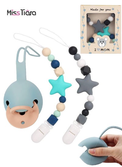 اشتري Dummy Clips and Dummy Case Silicone Dummy Holder Case Boys Girl Soother Chain Holder Set Pacifier Case and Dummy Box for Baby Dummies, Nipple Shield Case for Home or Travel في الامارات