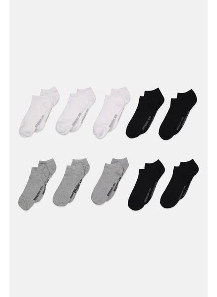 Buy Men 10 Pairs Brand Logo Low Cut Socks, Grey/White/Black in UAE