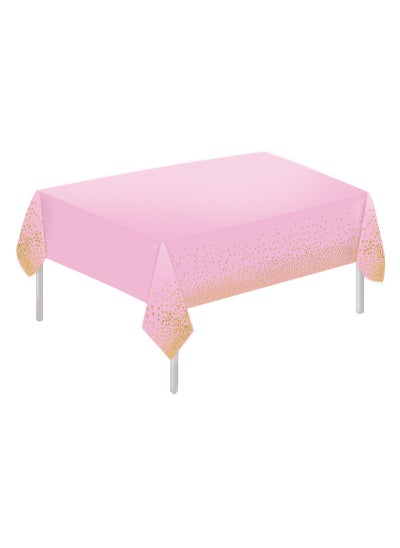 Buy Plastic Dot Tablecloth for Rectangle Table 54" x 72" Disposable Table Cover for Bridal Shower Wedding Birthday Party Decorations (Pink and Gold) in UAE