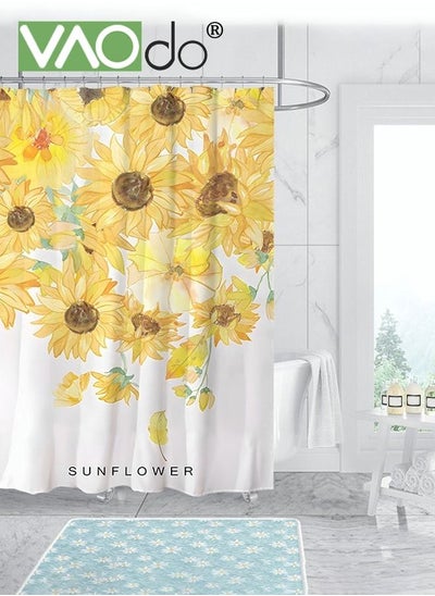 اشتري Polyester Printing Shower Curtain Sunflower Image Digital Printing Easy to Clean Polyester Material Thickened Impermeable Machine Washable Warm Shower Curtain في الامارات