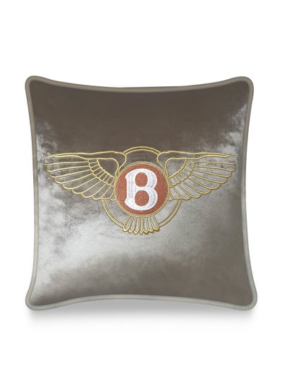 Buy Gray Velvet Cushion Cover Embroidery Decorative Pillowcase Bentley Car Logo Throw Pillow for Sofa Chair Car Living Room 45x45 cm in UAE
