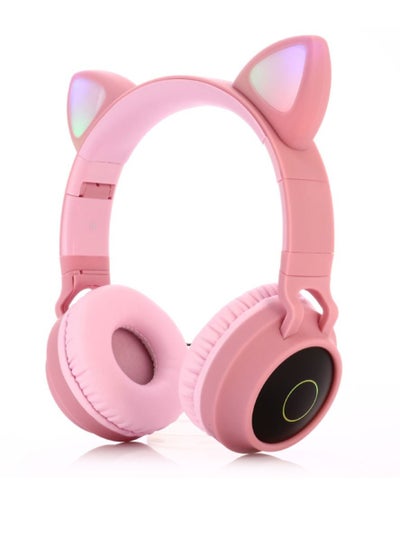 Buy Cute Foldable Over On Ear Headsets With LED Light For Girl Bluetooth 5.0 Kids Cat Headphones For iPhone iPad Kindle Laptop PC Wireless Music Stereo Bass Headphone Pink in UAE