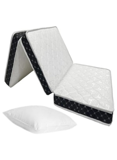 اشتري Comfy Portable White Satin Folding Medicated Firm Mattress With Black Border + 1 Pillow 180x90x10 Cm في الامارات