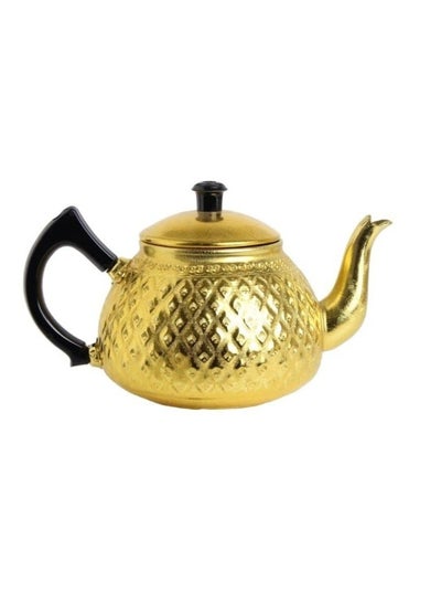 Buy Aluminum teapot with black handle engraved with gold size 14 in Saudi Arabia