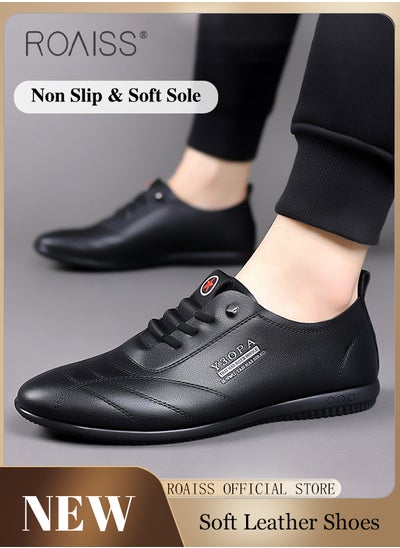 Buy Soft Sole Leather Shoes for Men Letter Pattern Casual Round Toe Low Top Front Lace up Walking Shoes Mens Breathable Comfort Wear Resistant Anti Slip Business Outdoor Shoes in UAE