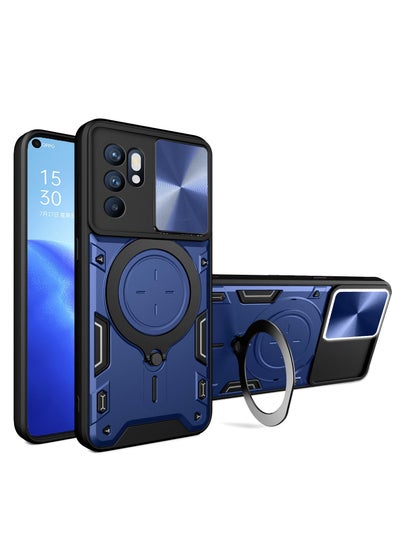 Buy GOLDEN MASK For Oppo Reno 6 4G Armored Camera Shield Cover Camera Lend Protection, Built-in 360° (Blue) in Egypt