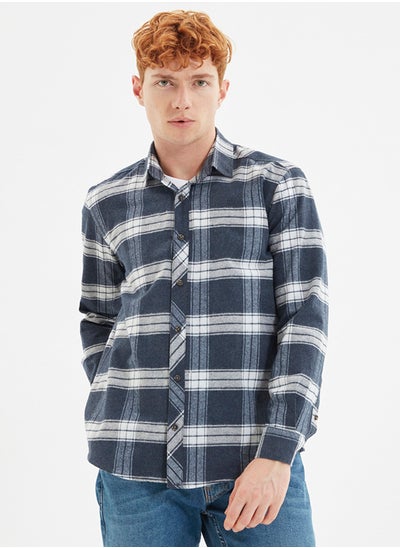 Buy Navy Blue Slim Fit Button Collar Winter Lumberjack Checkered Shirt TMNAW21GO0611 in Egypt