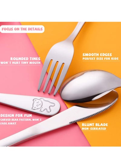 Buy Kids Silverware Stainless Steel Kids Forks and Spoons, Children's Safe Flatware Set, Toddler Utensils, Metal Cutlery Set for Lunchbox (Engraved Bear) (2 knives + 2 forks + 2 spoons) in Saudi Arabia
