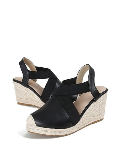 اشتري Closed Toe   Espadrille Wedges Sandals Black في السعودية