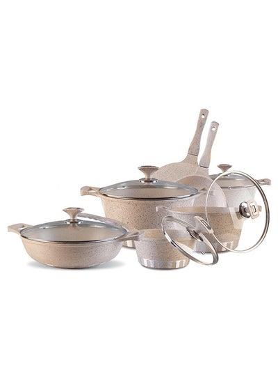 Buy ROYAL KITCHEN Cresta Grand Gift Pack 18 Pcs – Non Stick Diecast Marble Coated White Cookware Set, Includes Casseroles, Sauce Pan, Wok, Frying Pan, Tawa, and Spoons, Long-Lasting, Elegant Design, Perfect for Every Kitchen in UAE