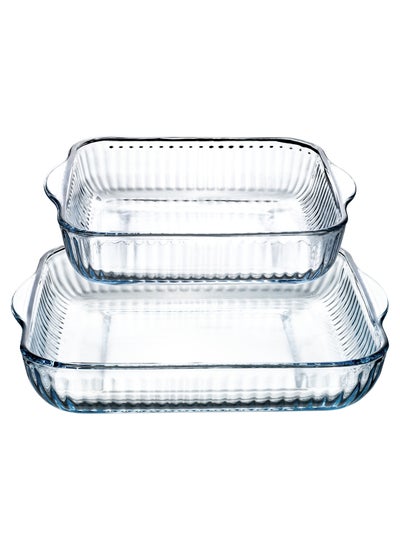 Buy LIFE SMILE Borosilicate Glass Oven Baking Dishes Set of 2 - Square Shape Baking Tray Dishwasher Safe, Fridge & Freezer Safe, Microwave Safe (Design 2) in UAE