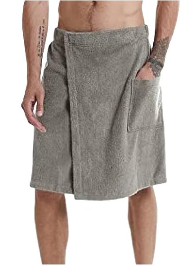 Buy Mens Adjustable Bath Towel Wrap - Wearable Towel Skirt with Pocket for Gym Shower Sauna Spa & Beach Cover Ups Grey L in UAE