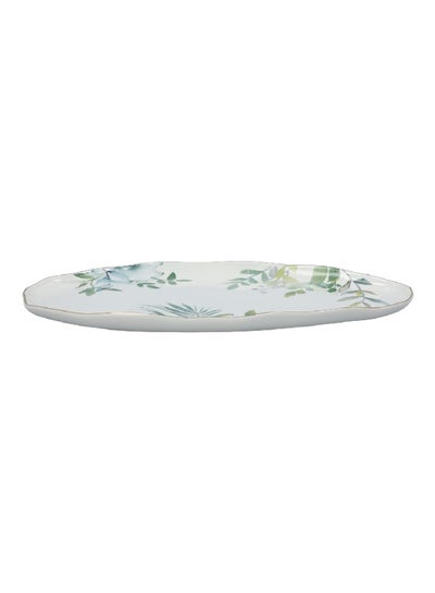 Buy Floral Print Curved Edges Oval Shaped Serving Platter White and Green 36 cm R1591#AMAZ in Saudi Arabia