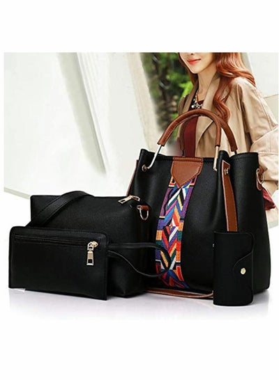 اشتري 4 Pack Handbags for Women, Lady Fashion Top Handle Tote Bag PU Leather Shoulder Bags Satchel Purse Set في الامارات