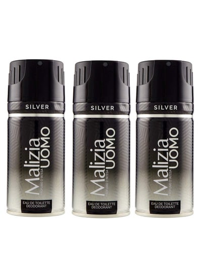 Buy Malizia Uomo Deo Silver Body Spray 150ml (Pack of 3) in UAE