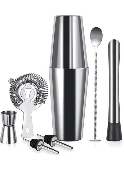 Buy 7-Piece Boston Cocktail Shaker Set – Stainless Steel Professional Mixing Tools for Home and Bar Use in UAE