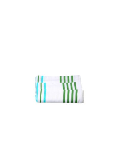 Buy Signoola Multi-Purpose Towel Set Of 3 Pcs 50 x 70 cm Light Green & Blue Stripe, 100% cotton in Egypt
