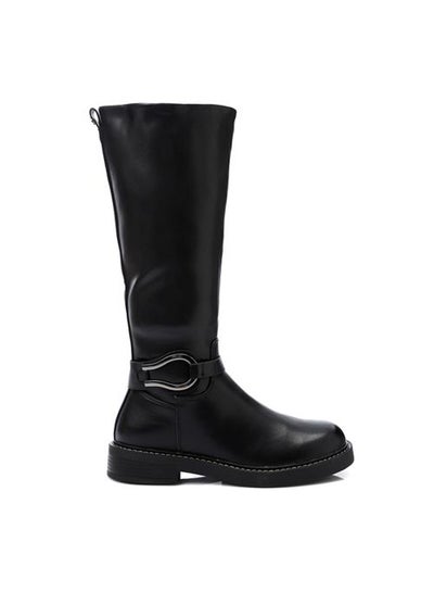 Buy Knee Leather Black Zipper Boots - Black in Egypt