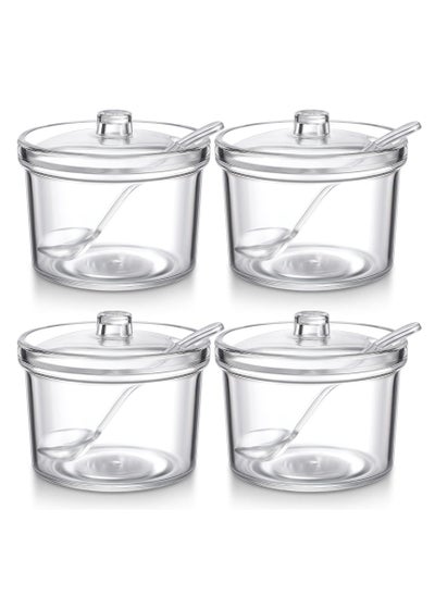 اشتري Clear Acrylic Sugar Bowl With Lid And Spoon For Coffee Bar AccessoriesCereal Bowls Tea Kitchen Countertop Canisters & Baking for Sugar Salt Spices Condiments 7.1 oz في الامارات