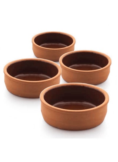 Buy Terracotta 4-Piece Inner-Glazed Round Bowl Set Safe 100% Natural earthenware Eco friendly terracotta pots Mexican Indian Korean moroccan Dishes - Brown - 8x3.5 cm in UAE