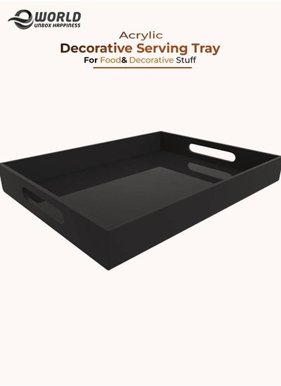 Buy Black Food Serving Tray with Handles for Coffee, Tea and Snacks, Decoration for Dining Table and Bath Vanity Storage in UAE